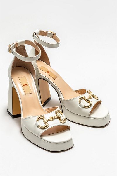 Elle Shoes Μπεζ δερμάτινα γυναικεία πέδιλα με τακούνι