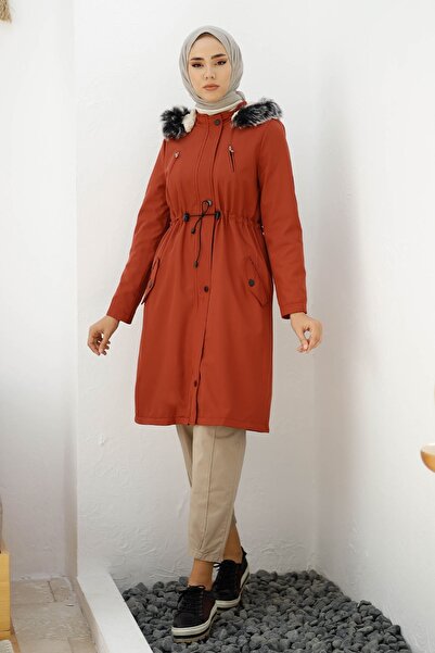 InStyle Zipper Detail Fur Coat - Claret Red