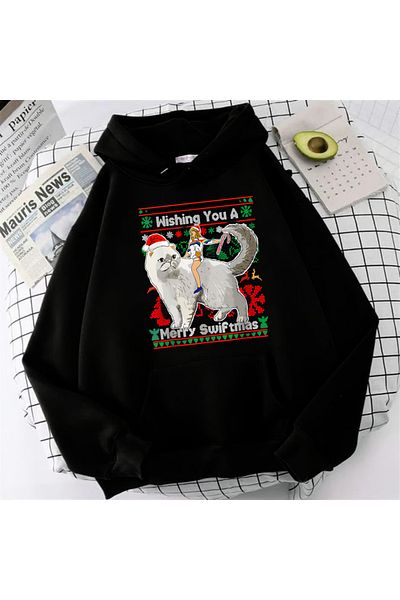 Touz Φούτερ με στάμπα Wishing You Μαύρο Unisex Oversize με κουκούλα