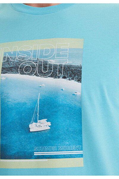 WESTMARK LONDON Ανδρικό μπλουζάκι με μπλε στάμπα με λαιμόκοψη από βαμβακερή κανονική εφαρμογή Wmcollage Moment