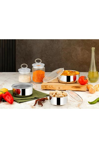ÖzSa Home 3-Piece Stainless Steel Small Size 6-Piece Vacuum Storage Container Set with Leak-Proof Lid