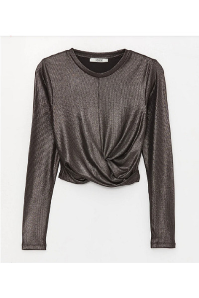 LC Waikiki Xside Crew Neck Shiny Look Long Sleeve Women's Crop Extra Narrow Fit