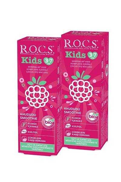 R.O.C.S. Raspberry Smoothie Fluoride-Free Toothpaste for 3-7 Years Old Kids - 45g, 2 Pieces