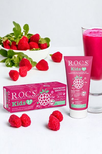 R.O.C.S. Raspberry Smoothie Fluoride-Free Toothpaste for 3-7 Years Old Kids - 45g, 2 Pieces