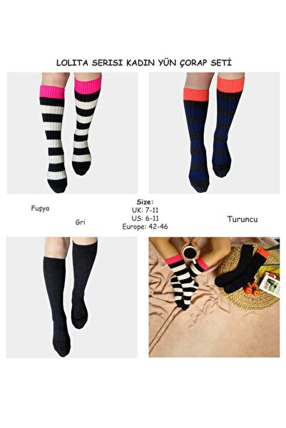 ENNA MODA Kadın   Siyah Kışlık Yün Çorap Seti 3 lü