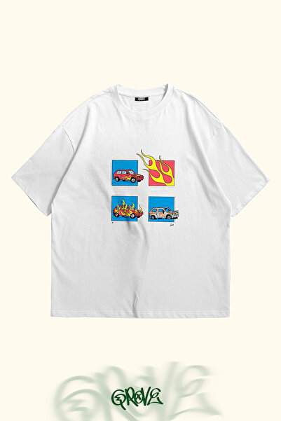 Grove Fashion Minimalist Car Cartoon Printed Unisex Oversize T-Shirt