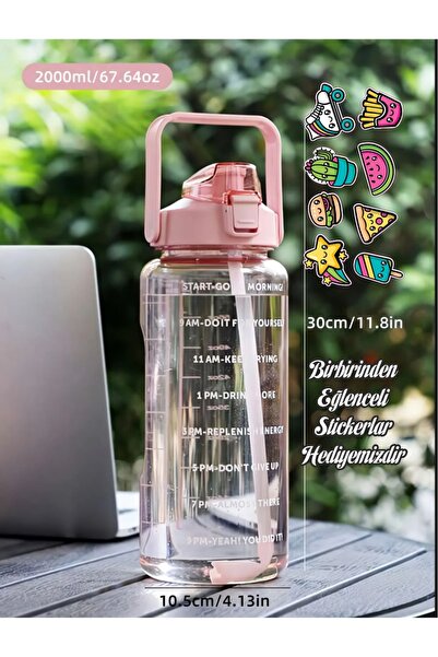 NumuneMarket Suhvee 2 Lt Pipetli Motivasyonel Su Matarası Suluk Spor Salonu S...