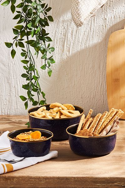 Emsan Dots Enamel 3-Piece Bowl Set Navy Blue