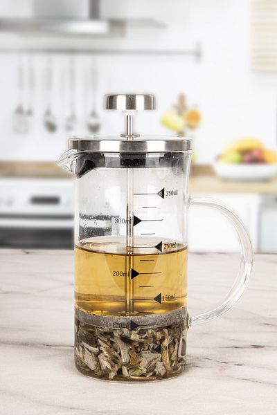 Karçiçeği Home Borosilicate Glass Lux 350 ml French Press with Metal Lid - Measuring Cup