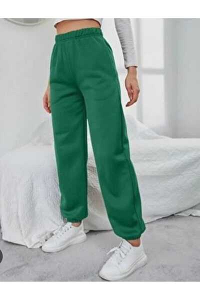 İyisini İstersen GREEN TRACK PANTS WITH THREE THREAD (SHARDONED) INNER WITH C...