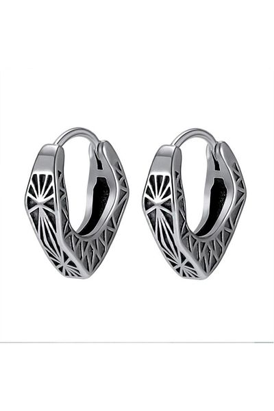 northstarshop Antique Design Square Ring Snap-on 316l Biker Steel Earring Pair