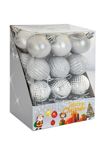 BAK BEĞEN AL New Year's Luxury Silver Tree Decoration Set - 24 Pieces