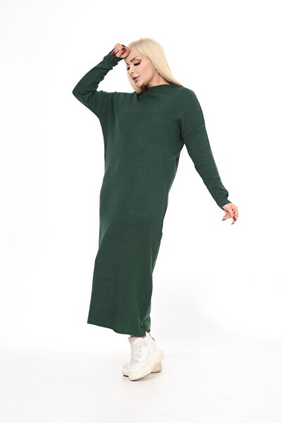 MJORA Πράσινο πλεκτό φόρεμα με μισό ζιβάγκο