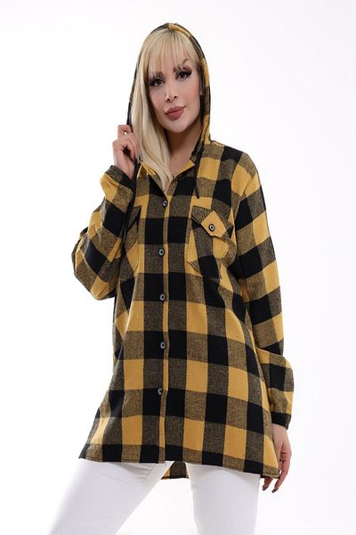 xlargebutik PLUS SIZE CLOTHING WINTER YELLOW BLACK SHIRT