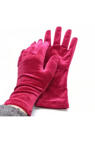 es moda shop Elisabeth wrist length velvet gloves red