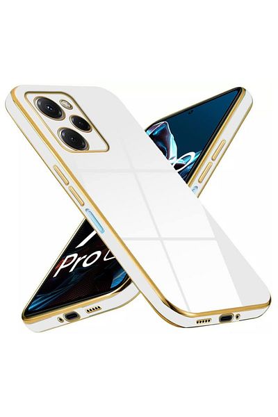 Fibaks حافظة لهاتف Xiaomi Poco X5 Pro 5G ذات حافة لامعة ومطرزة باللون الذهبي وغطاء حماية للكاميرا