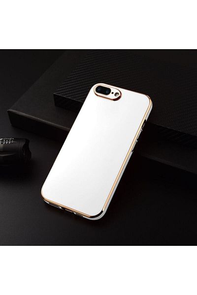 Fibaks حافظة متوافقة مع هاتف Apple Iphone 7 Plus - 8 Plus ذات حافة لامعة ومطرزة باللون الذهبي لحماية الكاميرا
