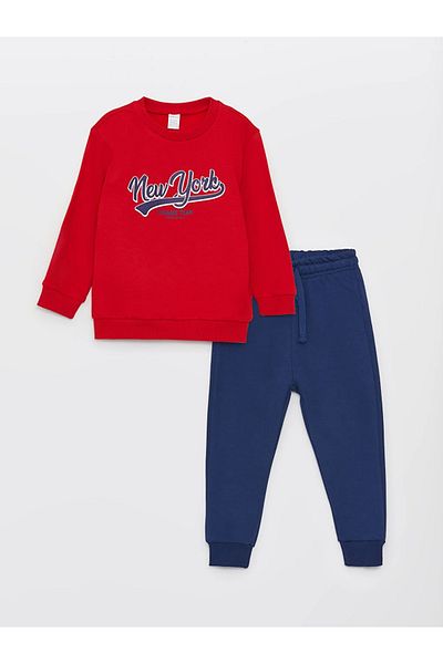LC Waikiki LCW Baby Baby Boy Sweatshirt and Sweatpants Set - Crew Neck, Long Sleeve, Printed, Set of 2