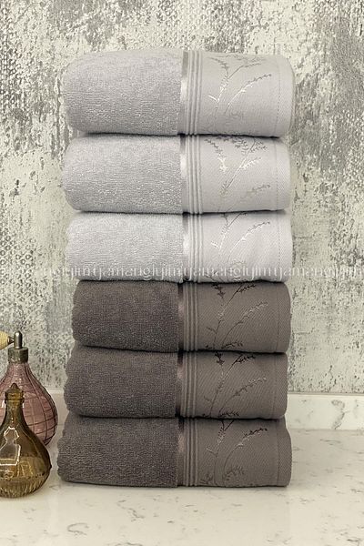 Özdilek Ditsy Hand-Face Towel 6 Pieces-Anthracite-Grey