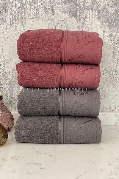 Özdilek Ditsy Hand-Face Towel 4 Pieces-Anthracite-Plum