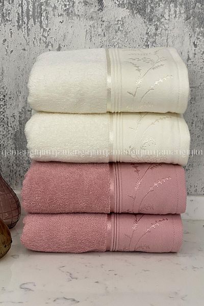 Özdilek Ditsy Hand-Face Towel 4 Pieces-Pink-Cream