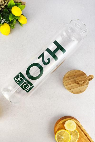 Digithome 1000 ml H2o Detox Glass with Bamboo Lid - Orange, C1-1-18 Model