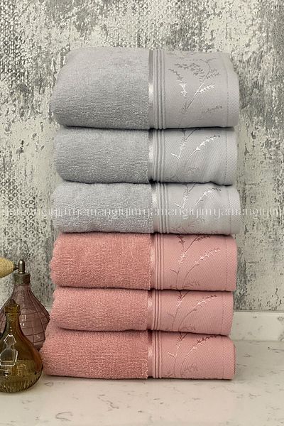 Özdilek Ditsy Hand-Face Towel 6 Pieces-Pink-Grey