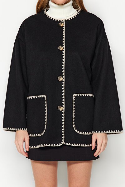 Trendyol Collection Black Embroidery Detailed Coat TWOAW24KB00221