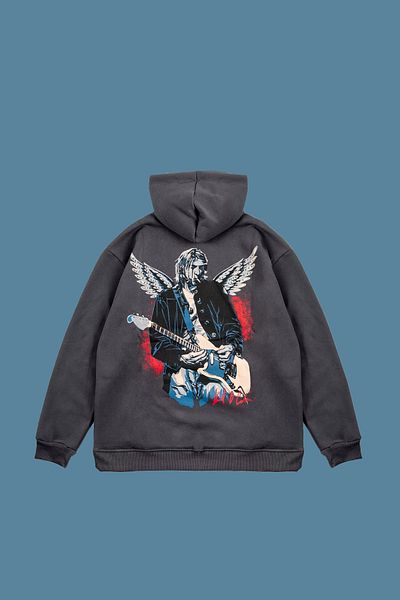 Sokak Butik Nirvana Kurt Cobain Back Printed Regular Fit Unisex Gray Hoodie