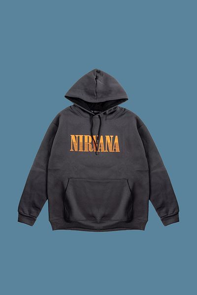 Sokak Butik Nirvana Kurt Cobain Back Printed Regular Fit Unisex Gray Hoodie