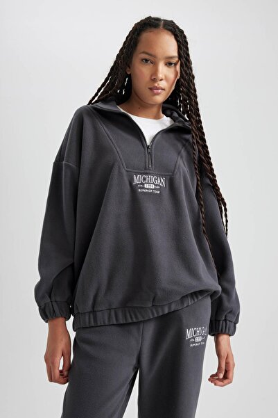 DeFacto Oversize Fit Yarım Fermuarlı Polar Sweatshirt Y2649az23wn
