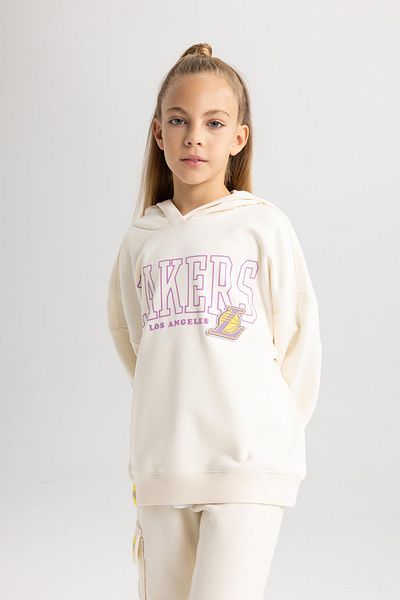DeFacto Los Angeles Lakers Girl's Sweatshirt - Hooded and Thick A7899A823Au