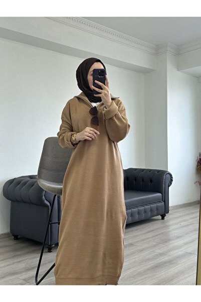 Arden Scarf Zippered Knitwear Dress Biscuit