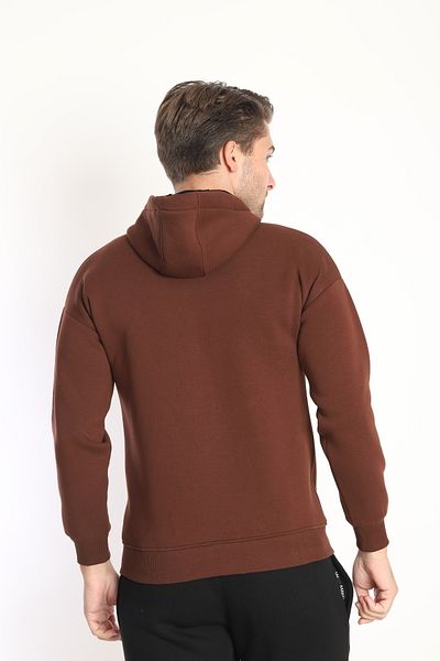 NEED LİFE Men's Brown Casual Hooded Zippered Slim Fit Single Top