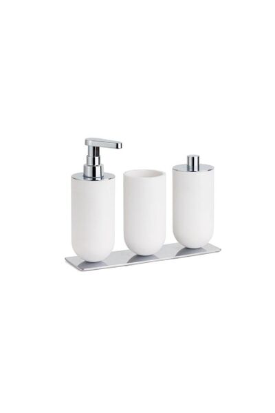 System Bathroom Accesories Reçine Tezgah Üstü 3'Lü Set Sıvı Sabunluk|Diş Fırç...