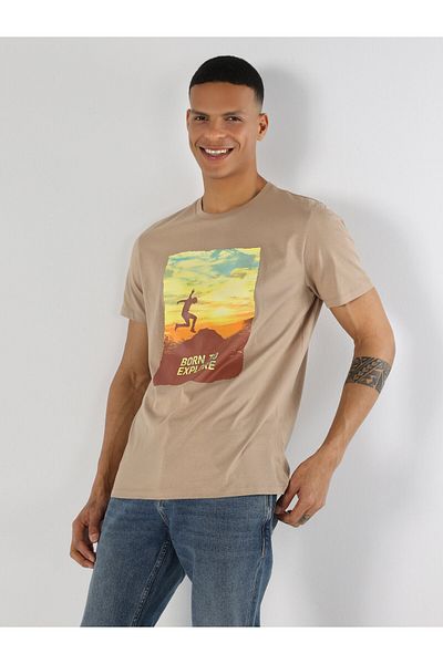 Colin's Gray Crew Neck Printed Men's Short Sleeve T-Shirt - Regular Fit