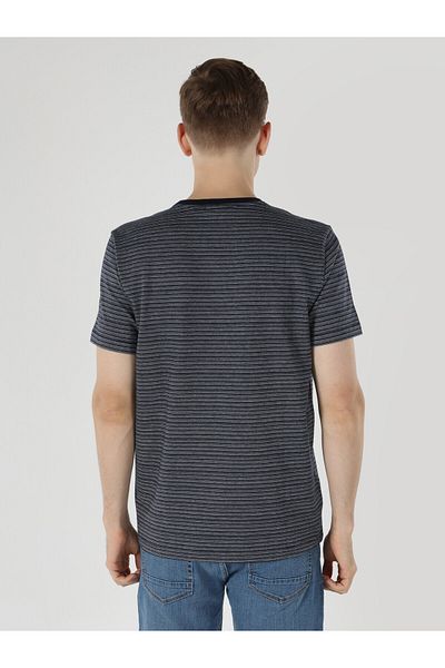 Colin's Navy Blue Striped Regular Fit Crew Neck Men's Short Sleeve T-Shirt