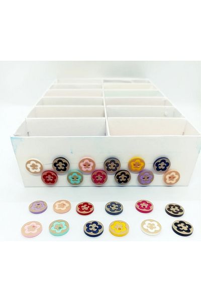 hobim42 Coconut Style Baby Button Set Daisy Model 12 Colors 10 Pieces of Each Color Total 120 Pieces