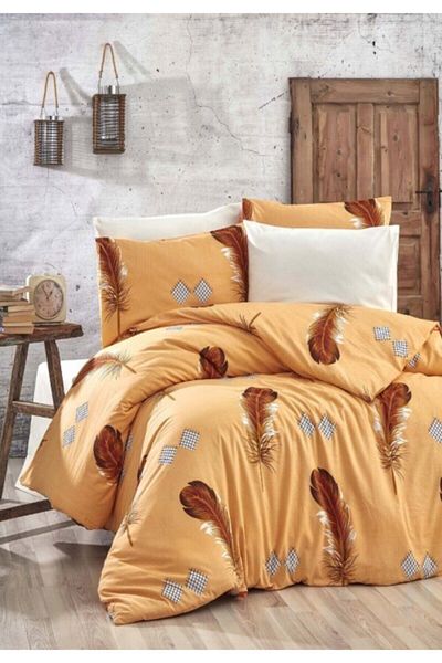 MAJESTE Ranforce Combination Duvet Cover Set Plume - Orange/cream