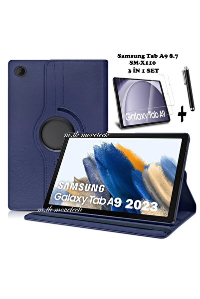m.tk moveteck حافظة متوافقة مع جهاز Galaxy Tab A9 مقاس 8.7 بوصة/A11 مزودة بتقنية Wi-Fi وغطاء حماية قابل للدوران 360 درجة مع واقي شاشة زجاجي Sm-x133