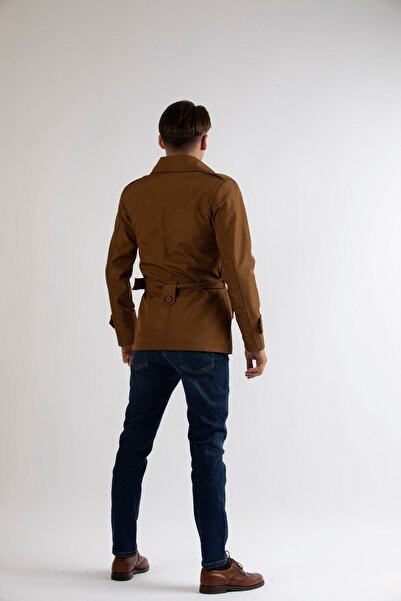 MASERTO Erkek  Açık Kahve Slim Fit Kısa Model Trençkot