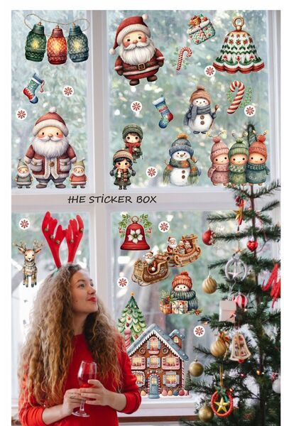 Think And Print YILBAŞI DUVAR CAM STİCKER ÖRGÜLÜ IŞIKLI NOAL BABA VE ARKADAŞLARI SET SÜSÜ