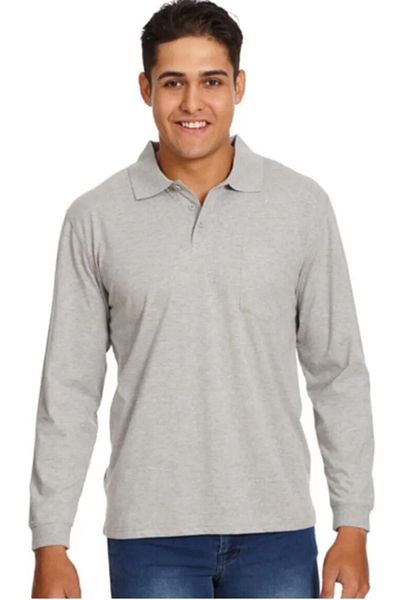 Nacar Gray Polo Collar Long Sleeve T-Shirt Cotton Long Sleeve Polo Collar Winter Tshirt