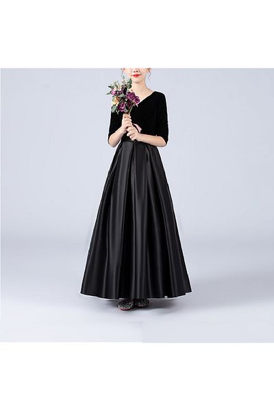 NSMLİFE Κοριτσίστικο Syah Velvet Top Σατέν Φούστα με μισό μανίκι Χριστουγεννιάτικο φόρεμα γενεθλίων