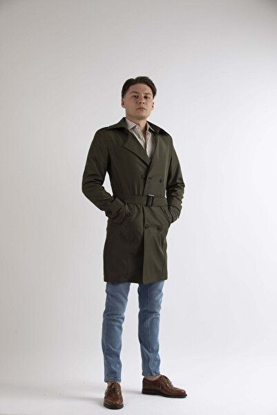 MASERTO Erkek Yeşil Slim Fit Trençkot