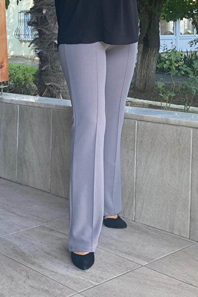 Mia Butik بنطلون بالازو كريب رمادي نسائي