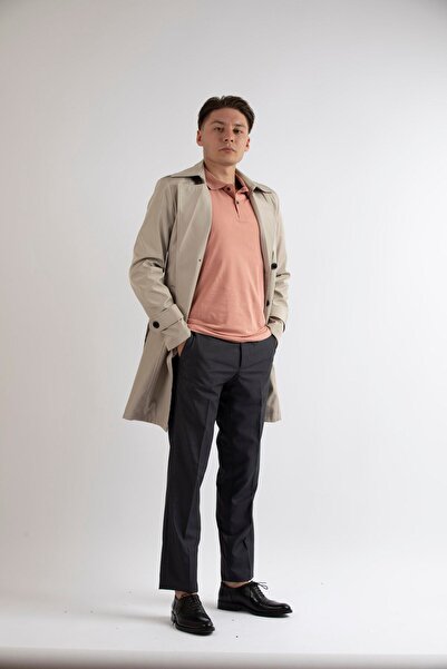 MASERTO Slim Fit Erkek Krem Trençkot