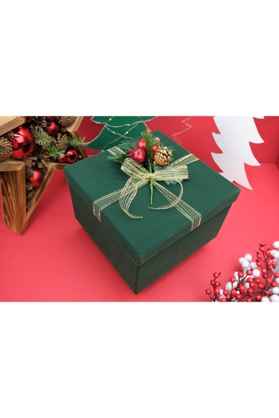 Zeta Collection Yılbaşı Kadife Boş Hediye Kutusu - Sert Karton kutu- 25 cm x25 cm x16 cm