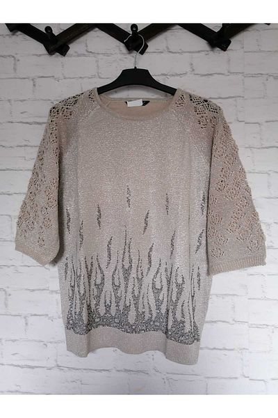anne moda ankara 1.Calitate, strălucitor, mânecă trei sferturi, model flacără, pulover din bumbac