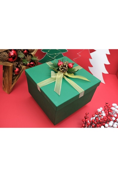 Zeta Collection Yılbaşı Yeşil -Kalın Karton -Kokinalı - Büyük Boş Hediye Kutusu